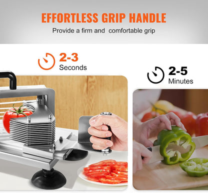 Commercial Tomato Slicer, 3/16-Inch Tomato Cutter Vegetable Slicer, Manual Tomato Cutter with Built-in Cutting Board, Stainless Steel Blades for Restaurant or Home Use