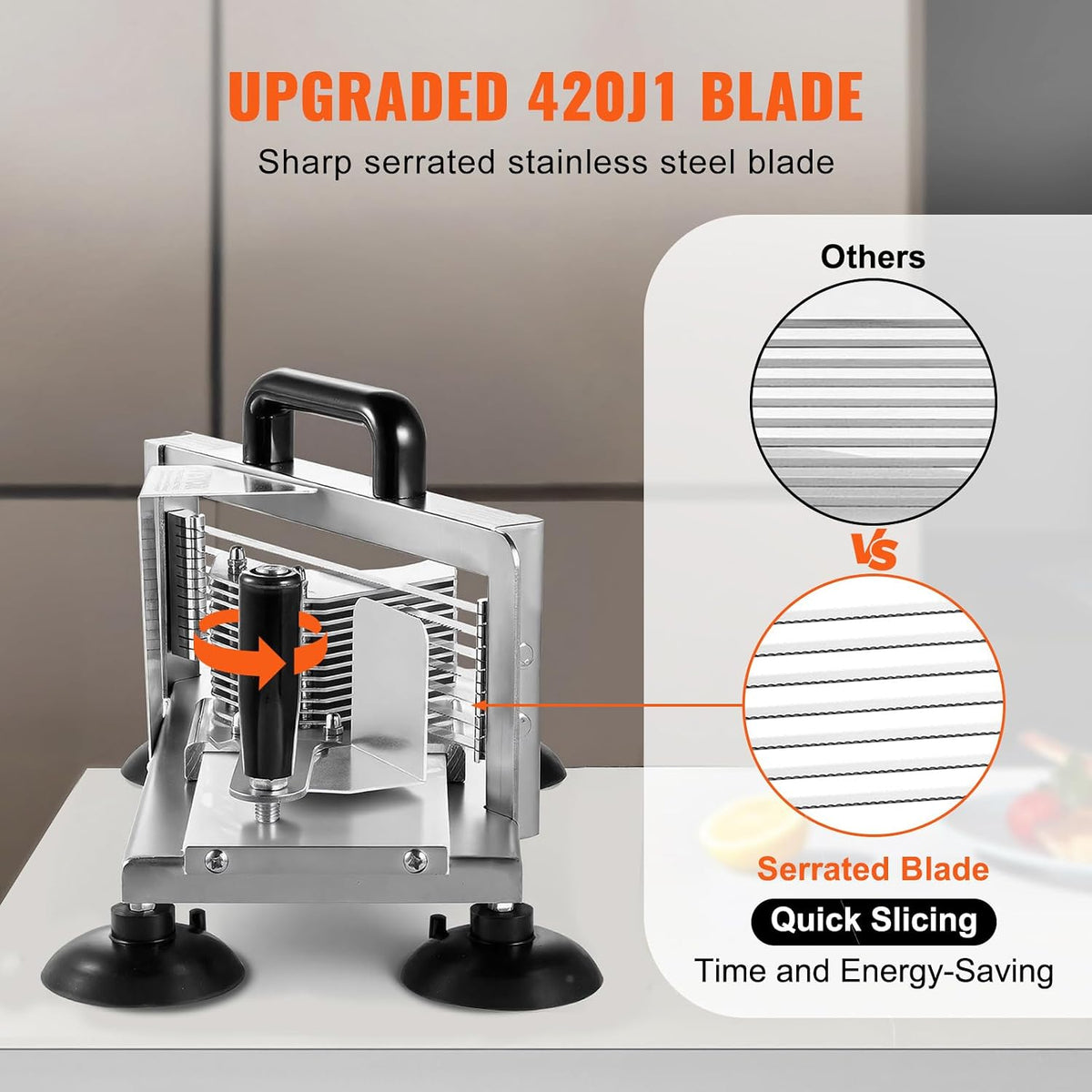 Commercial Tomato Slicer, 3/16-Inch Tomato Cutter Vegetable Slicer, Manual Tomato Cutter with Built-in Cutting Board, Stainless Steel Blades for Restaurant or Home Use