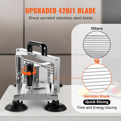 Commercial Tomato Slicer, 3/16-Inch Tomato Cutter Vegetable Slicer, Manual Tomato Cutter with Built-in Cutting Board, Stainless Steel Blades for Restaurant or Home Use