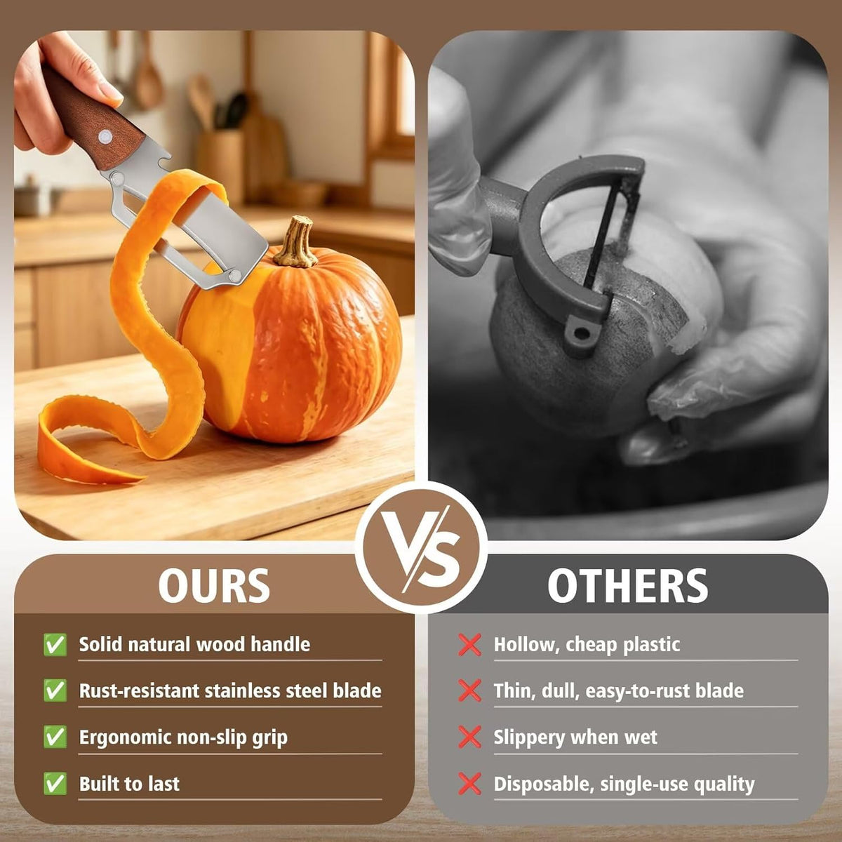 Multifunctional Vegetable Potato Peeler for Kitchen，Wooden-Handled Stainless Steel Sharp Peeler Knife with Built-In Bottle Opener for Veggie, Fruit, Potato, Carrot, Apple Ergo 2PCS