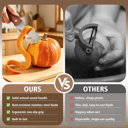 Multifunctional Vegetable Potato Peeler for Kitchen，Wooden-Handled Stainless Steel Sharp Peeler Knife with Built-In Bottle Opener for Veggie, Fruit, Potato, Carrot, Apple Ergo 2PCS
