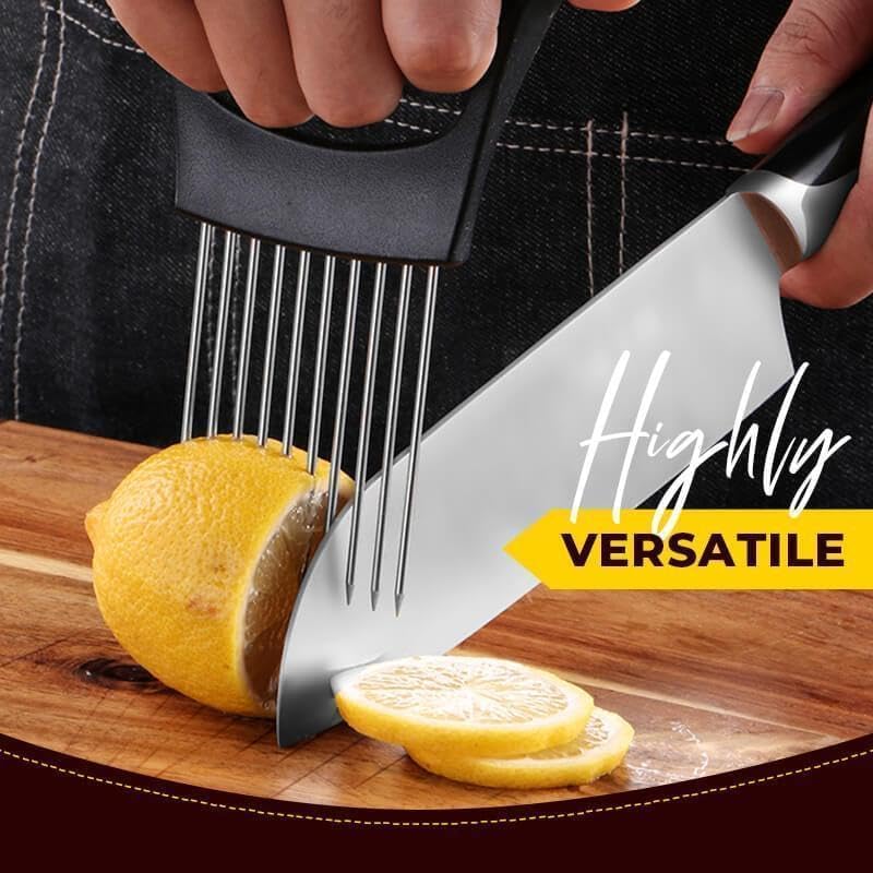 Onion Slice Holder, 2024 New Stainless Steel Holder for Slicing, Chopper Assistant Tool, Cutter for Meat, Onion, Potato, Tomato Kitchen Gadgets (Black)