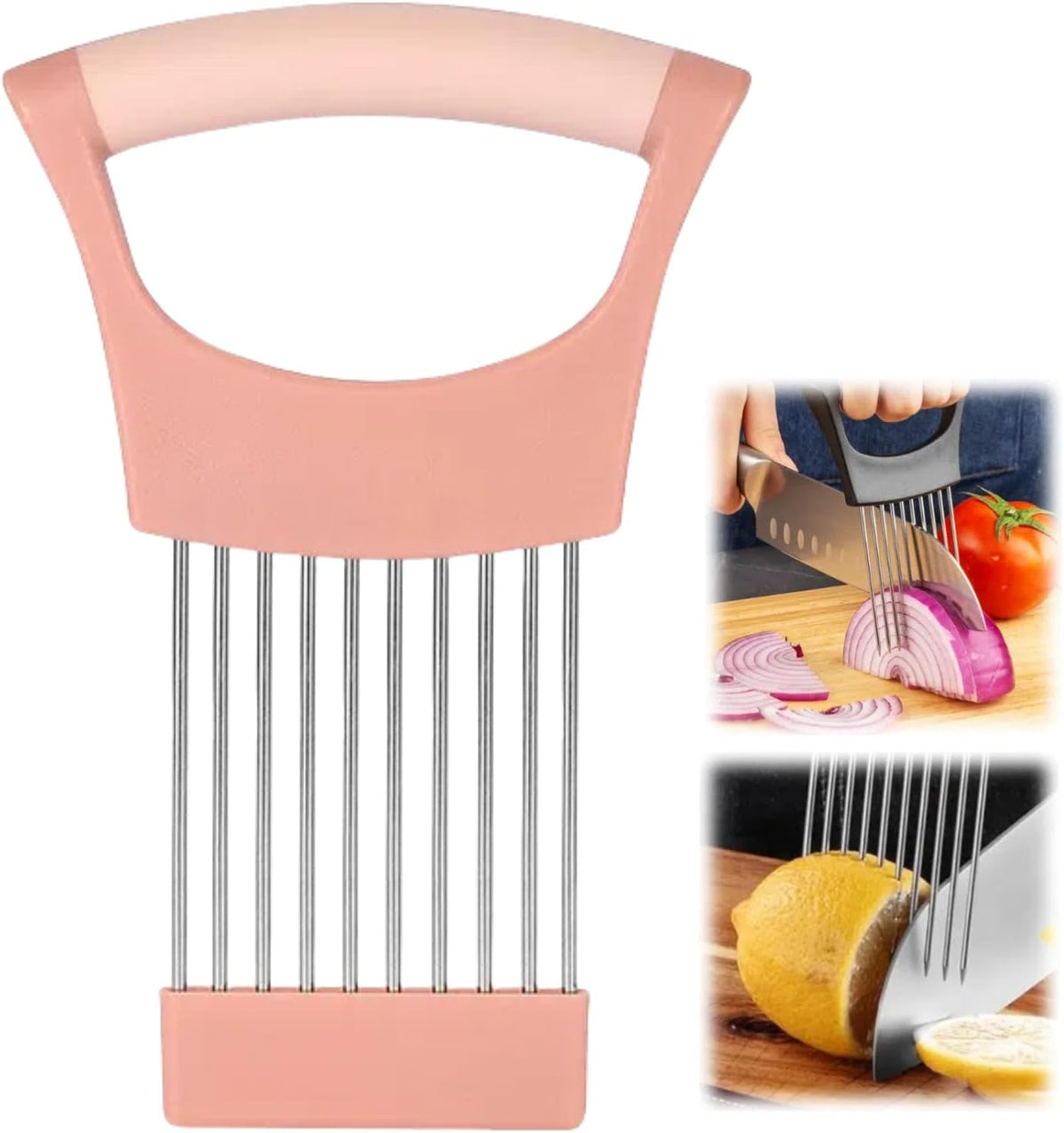Onion Slice Holder, 2024 New Stainless Steel Holder for Slicing, Chopper Assistant Tool, Cutter for Meat, Onion, Potato, Tomato Kitchen Gadgets (Black)