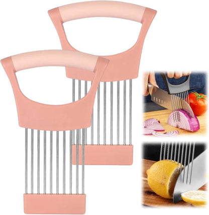 Onion Slice Holder, 2024 New Stainless Steel Holder for Slicing, Chopper Assistant Tool, Cutter for Meat, Onion, Potato, Tomato Kitchen Gadgets (Black)