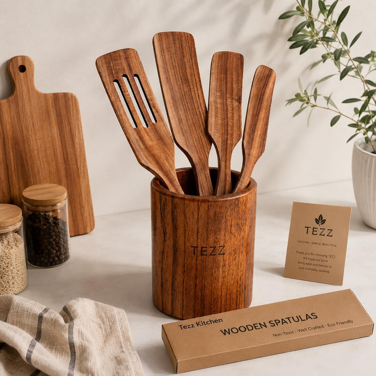 Spurtle Set, Natural Acacia Wooden Kitchen Utensils Set of 4, Wooden Spoons Utensils for Cooking, stirring, Mixing, Serving, spurtles kitchen tools as seen on tv for NonSick Cookware