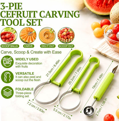 Suuker 4 in 1 Melon Baller Scoop Set, Green | Stainless Steel, Fruit Cutters Shapes, Watermelon Scooper and Baller, Fruit Carving Tools