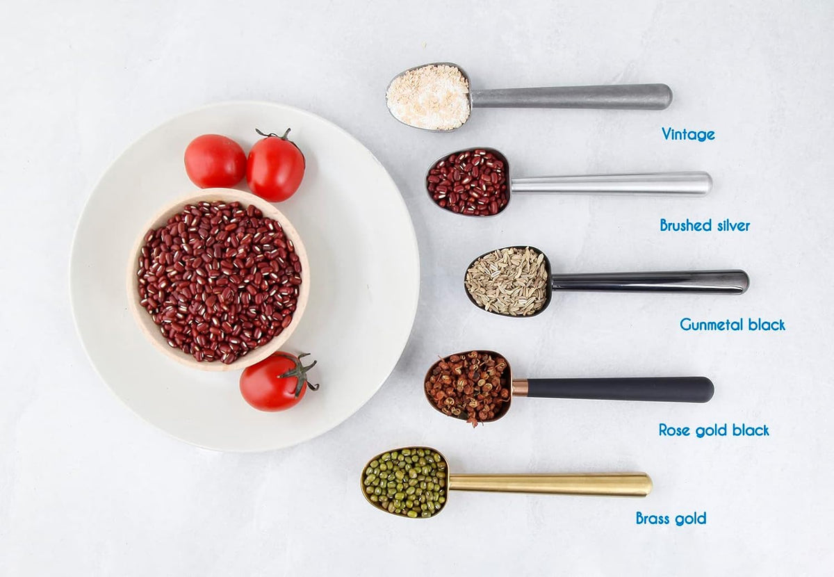 Stainless Steel Long Hollow Handle Coffee Scoop,7g Measuring Spoon for Ground Coffee and Loose Leaf Tea, Rose Gold-Black