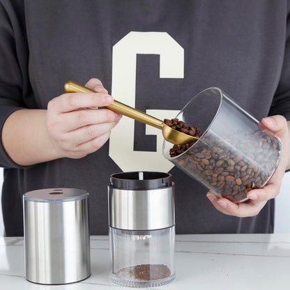 Stainless Steel Long Hollow Handle Coffee Scoop,7g Measuring Spoon for Ground Coffee and Loose Leaf Tea, Rose Gold-Black