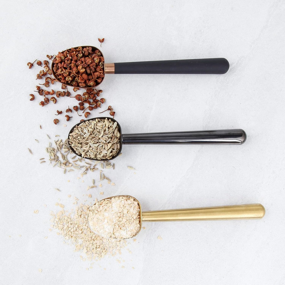 Stainless Steel Long Hollow Handle Coffee Scoop,7g Measuring Spoon for Ground Coffee and Loose Leaf Tea, Rose Gold-Black