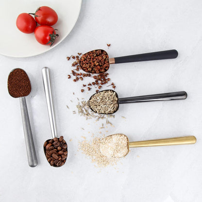 Stainless Steel Long Hollow Handle Coffee Scoop,7g Measuring Spoon for Ground Coffee and Loose Leaf Tea, Rose Gold-Black