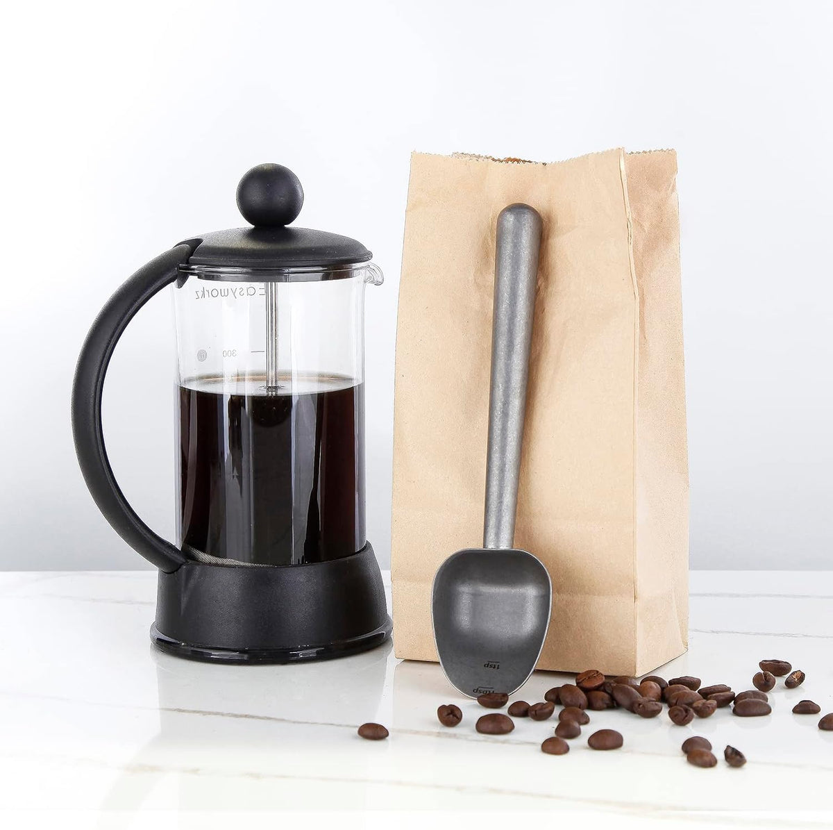 Stainless Steel Long Hollow Handle Coffee Scoop,7g Measuring Spoon for Ground Coffee and Loose Leaf Tea, Rose Gold-Black