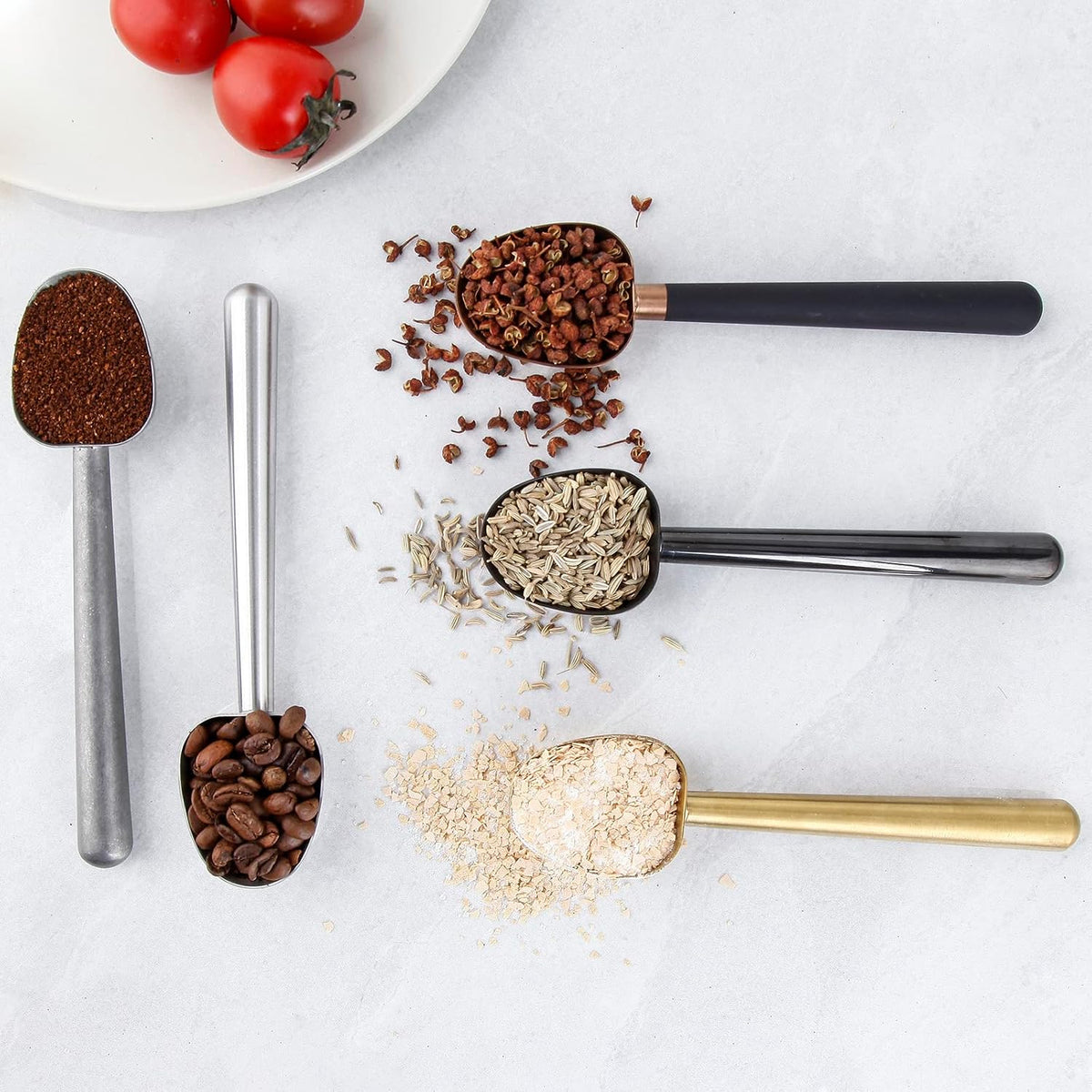 Stainless Steel Long Hollow Handle Coffee Scoop,7g Measuring Spoon for Ground Coffee and Loose Leaf Tea, Rose Gold-Black