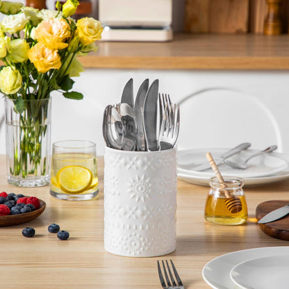 Ceramic Utensil Holder Set of 2, 7.2'' & 5.4'' Kitchen Crocks | Ceramic Utensil Crock, Countertop Storage, Set of 2, Farmhouse Style, Kitchen Decor, Vase-like Design, Housewarming Gift Use