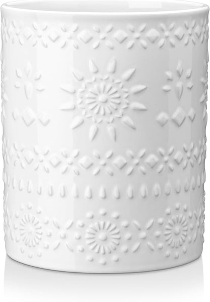 Ceramic Utensil Holder Set of 2, 7.2'' & 5.4'' Kitchen Crocks | Ceramic Utensil Crock, Countertop Storage, Set of 2, Farmhouse Style, Kitchen Decor, Vase-like Design, Housewarming Gift Use