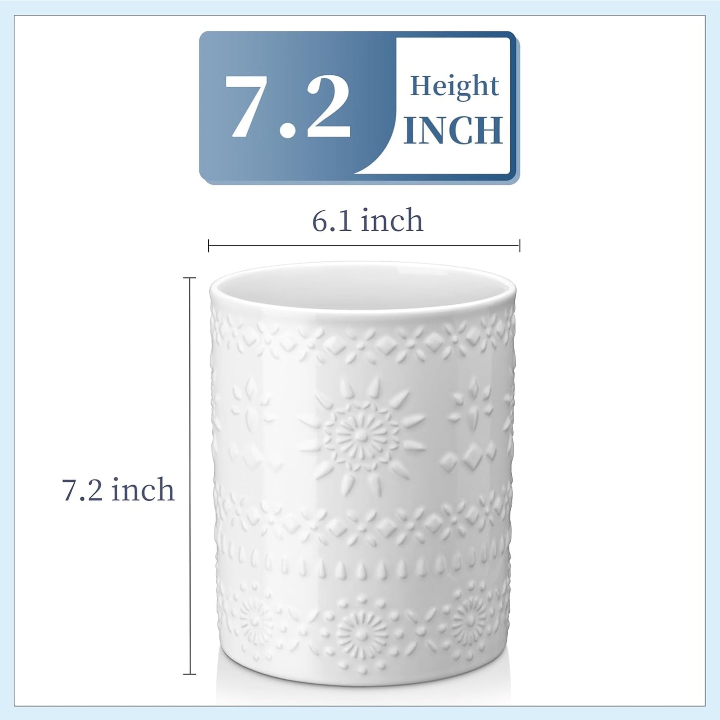 Ceramic Utensil Holder Set of 2, 7.2'' & 5.4'' Kitchen Crocks | Ceramic Utensil Crock, Countertop Storage, Set of 2, Farmhouse Style, Kitchen Decor, Vase-like Design, Housewarming Gift Use