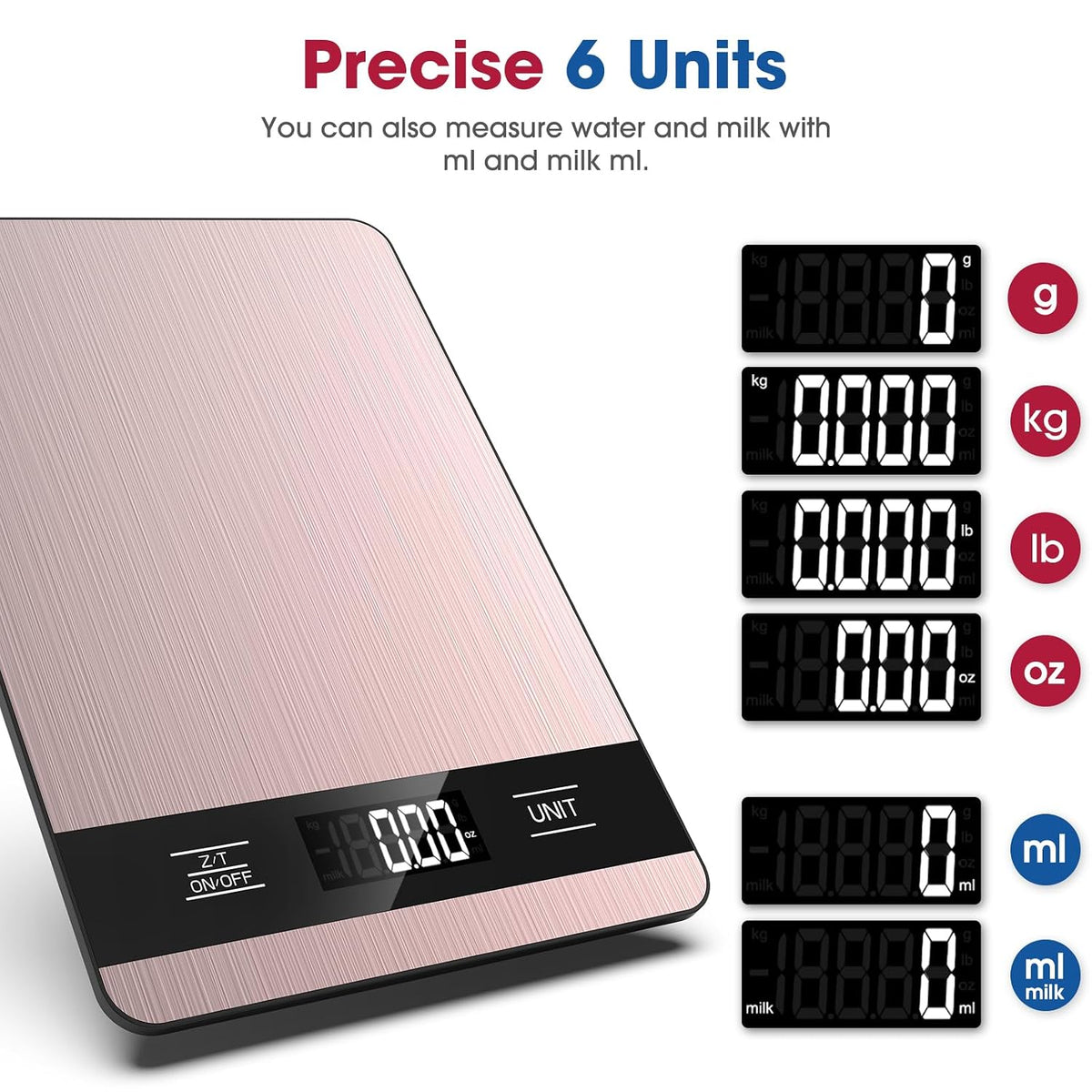 Food Scale, 11lb Digital Kitchen Scale with LCD Display 6 Units Tare Function, Stainless Steel Weight Grams and Ounces for Baking, Cooking and Meal Prep (Batteries Included)