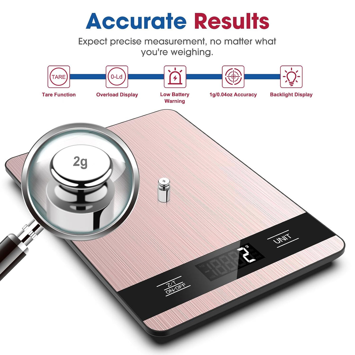 Food Scale, 11lb Digital Kitchen Scale with LCD Display 6 Units Tare Function, Stainless Steel Weight Grams and Ounces for Baking, Cooking and Meal Prep (Batteries Included)
