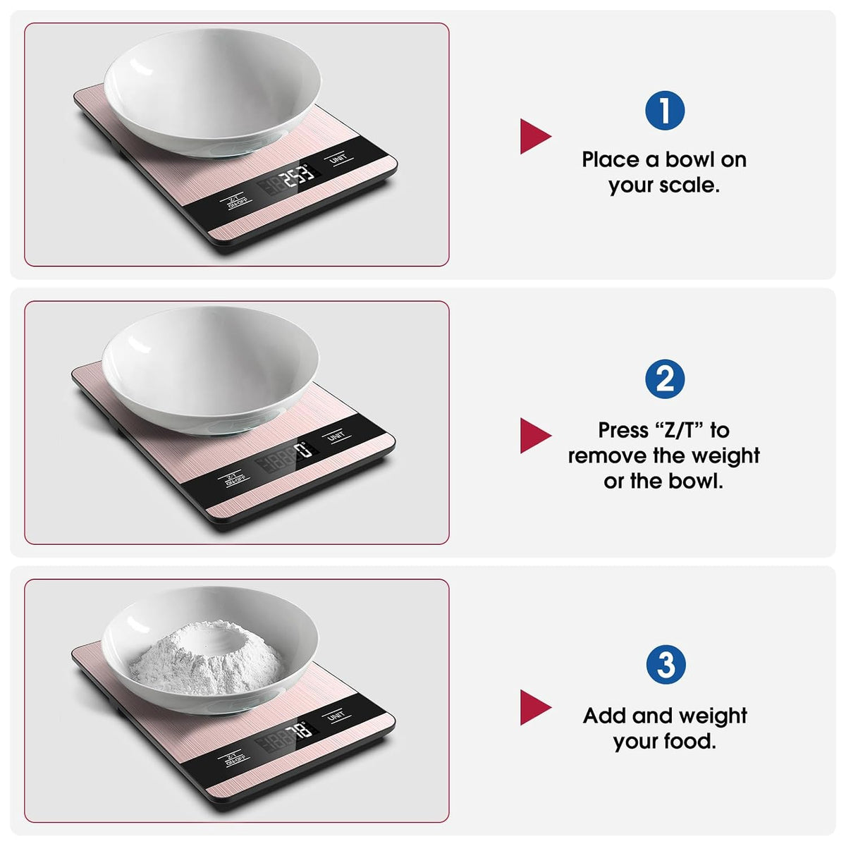 Food Scale, 11lb Digital Kitchen Scale with LCD Display 6 Units Tare Function, Stainless Steel Weight Grams and Ounces for Baking, Cooking and Meal Prep (Batteries Included)