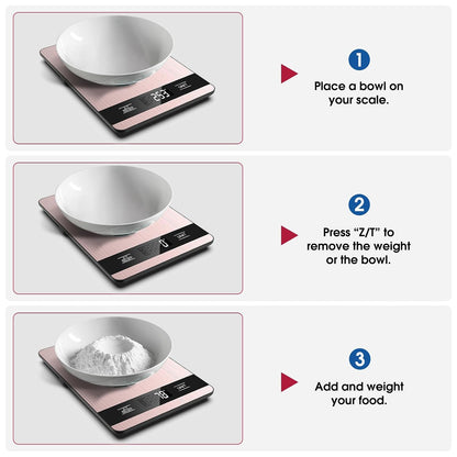 Food Scale, 11lb Digital Kitchen Scale with LCD Display 6 Units Tare Function, Stainless Steel Weight Grams and Ounces for Baking, Cooking and Meal Prep (Batteries Included)