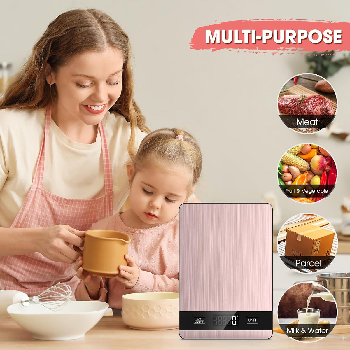 Food Scale, 11lb Digital Kitchen Scale with LCD Display 6 Units Tare Function, Stainless Steel Weight Grams and Ounces for Baking, Cooking and Meal Prep (Batteries Included)