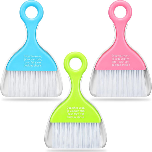 3 Pack Mini Dustpan and Brush Set Colorful Small Broom and Dustpan Set Hand Whisk Brooms Tiny Cleaning Brush Table Crumbs Sweep for Desk Keyboard Kitchen Corner Car Sofa Pet Cage Nest Craft