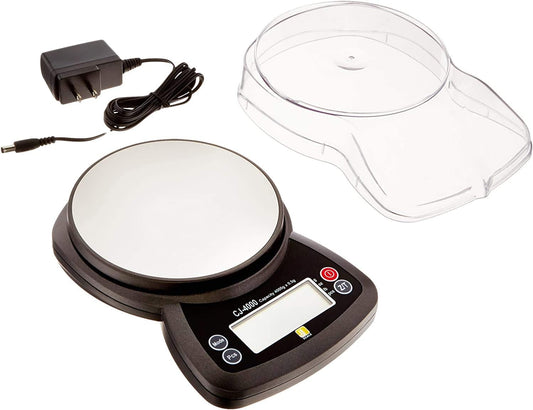 CJ-4000 Compact Digital Weigh Scale 4000g x 0.5g PCS JScale Black AC Adapter | 4000 G Capacity, 0.5 G Accuracy, Stainless Steel Tray, Tare and Pcs Count, AC Adapter Plus 3x Aaa Batteries Included