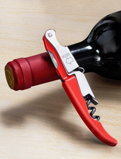 Wine Key - Professional Handcrafted Heavy Duty Waiter Corkscrew, Compact Wine Opener with Double Hinged, Foil Cutter and Bottle Opener, Gifts for Servers, Sommelier, Bartenders - Red