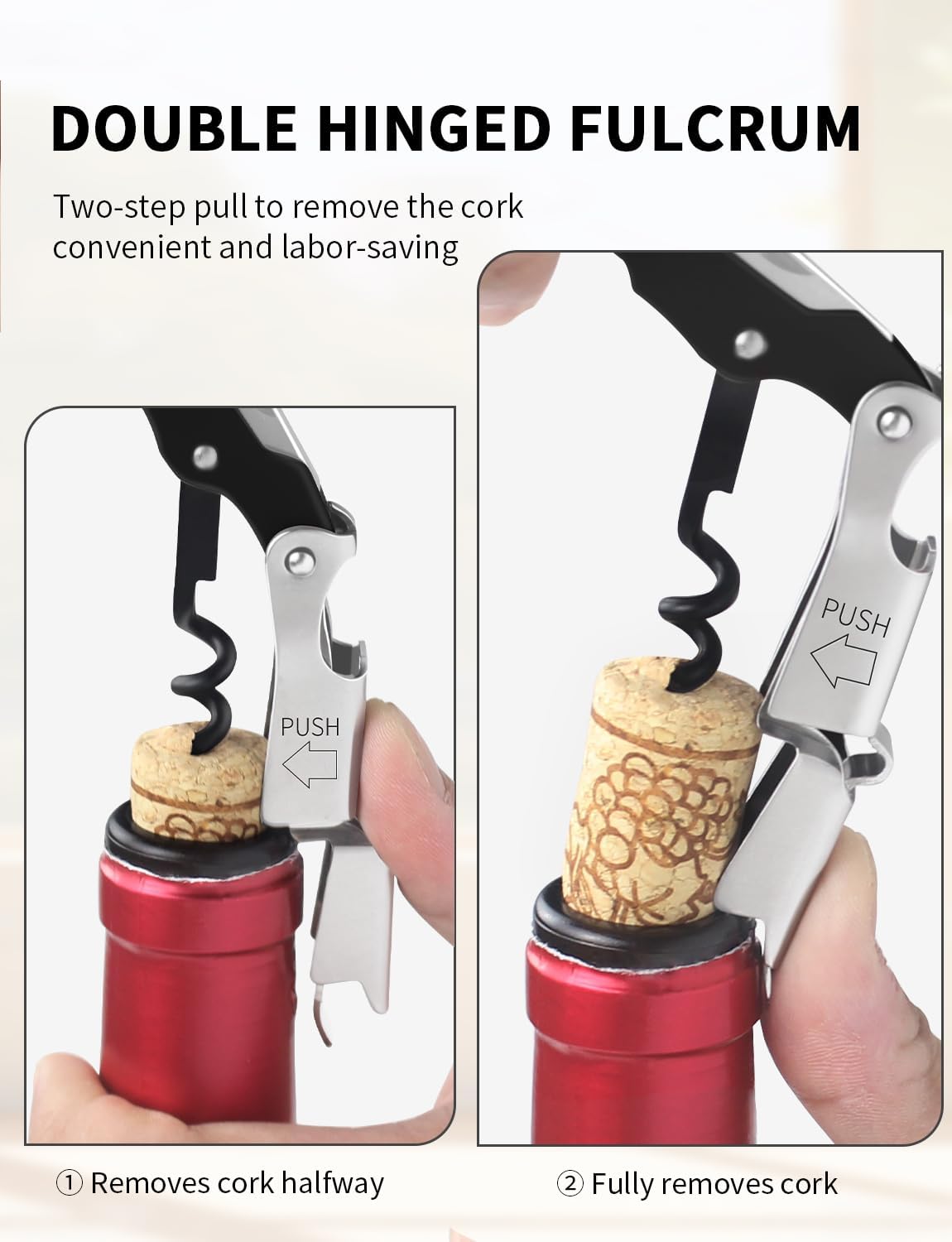 Wine Key - Professional Handcrafted Heavy Duty Waiter Corkscrew, Compact Wine Opener with Double Hinged, Foil Cutter and Bottle Opener, Gifts for Servers, Sommelier, Bartenders - Red