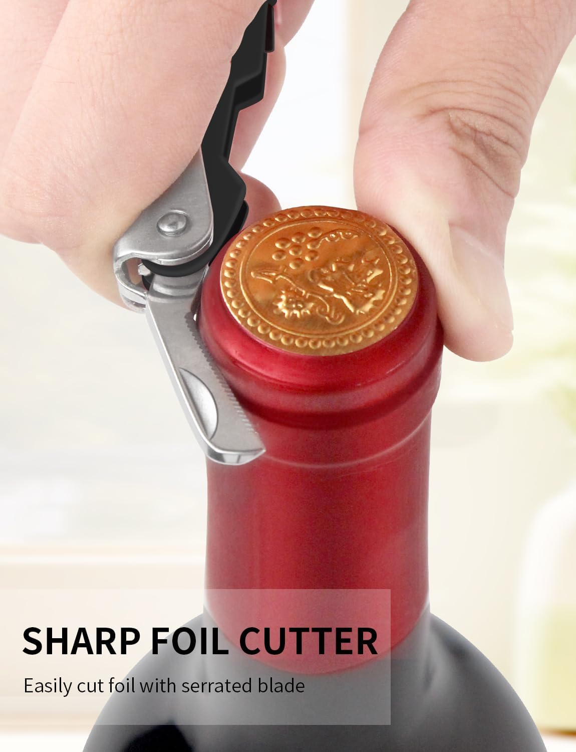 Wine Key - Professional Handcrafted Heavy Duty Waiter Corkscrew, Compact Wine Opener with Double Hinged, Foil Cutter and Bottle Opener, Gifts for Servers, Sommelier, Bartenders - Red