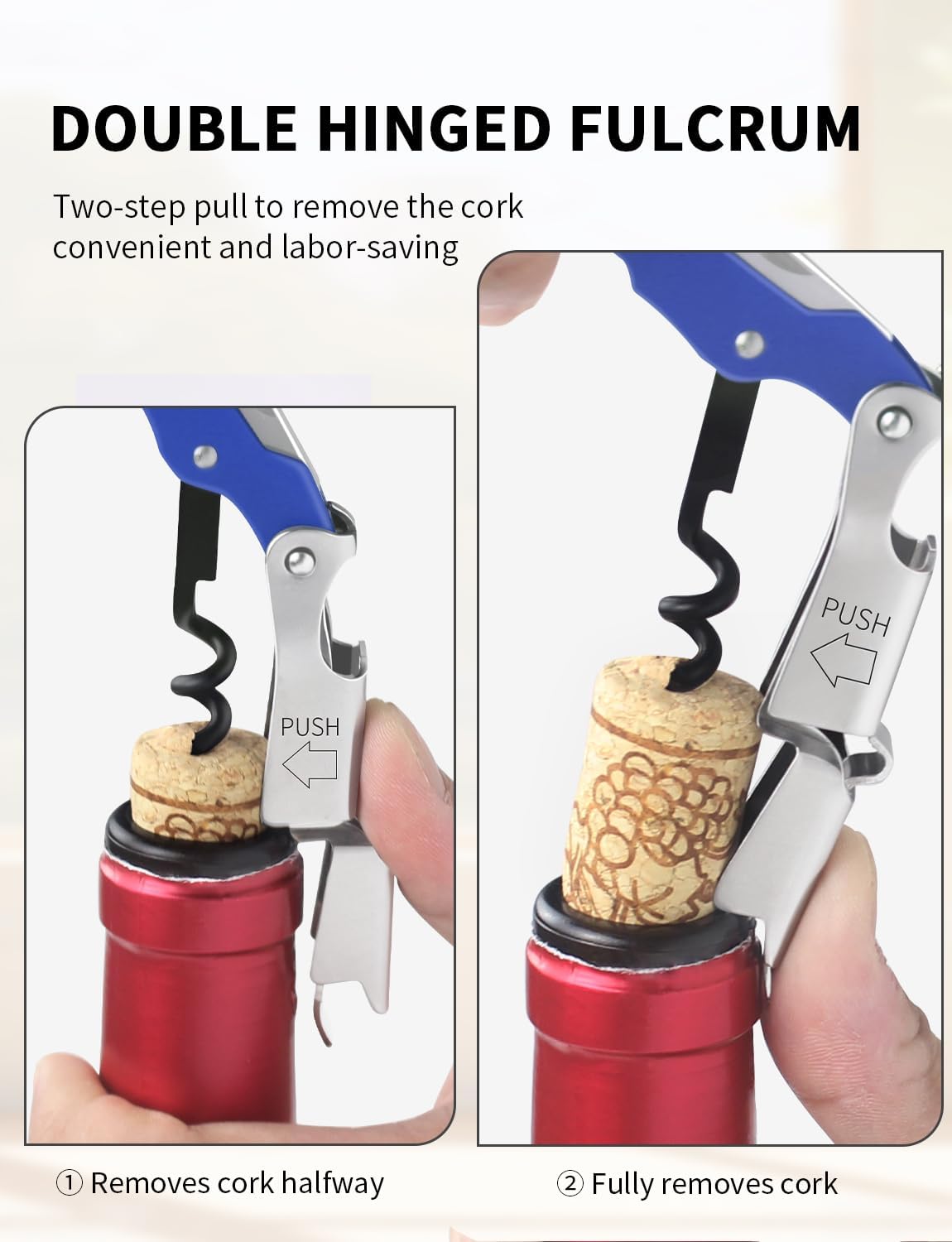 Wine Key - Professional Handcrafted Heavy Duty Waiter Corkscrew, Compact Wine Opener with Double Hinged, Foil Cutter and Bottle Opener, Gifts for Servers, Sommelier, Bartenders - Red