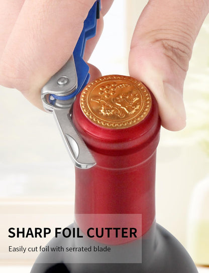 Wine Key - Professional Handcrafted Heavy Duty Waiter Corkscrew, Compact Wine Opener with Double Hinged, Foil Cutter and Bottle Opener, Gifts for Servers, Sommelier, Bartenders - Red