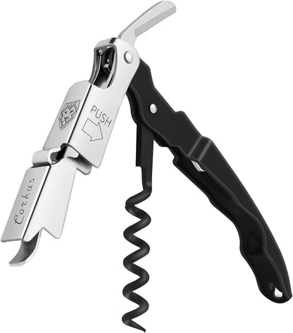 Wine Key - Professional Handcrafted Heavy Duty Waiter Corkscrew, Compact Wine Opener with Double Hinged, Foil Cutter and Bottle Opener, Gifts for Servers, Sommelier, Bartenders - Red