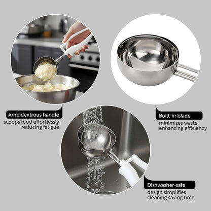Ice Cream Scoop 1 Case 1.4 oz Stainless Steel Portioner Commercial Kitchen Tool Comfortable Grip Dishwasher-Safe Ambidextrous Handle