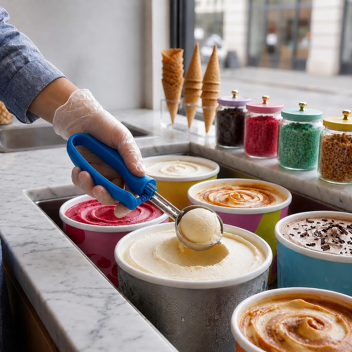 Ice Cream Scoop 1 Case 1.4 oz Stainless Steel Portioner Commercial Kitchen Tool Comfortable Grip Dishwasher-Safe Ambidextrous Handle