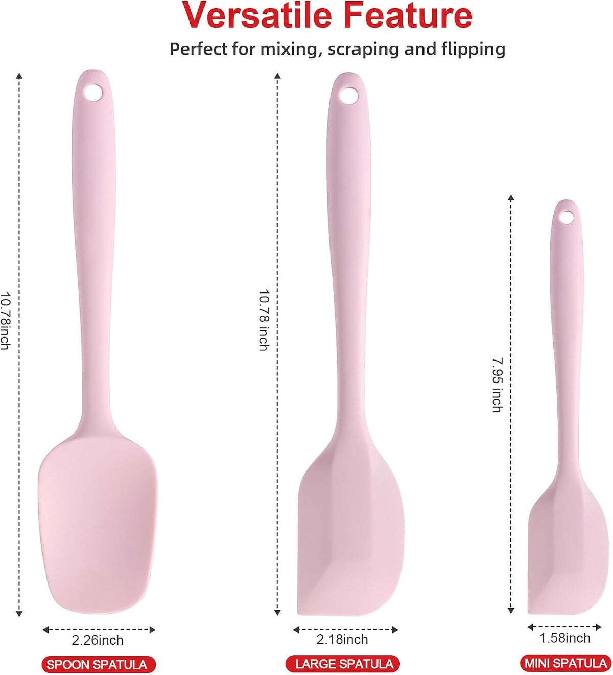 Silicone Spatula Set - Rubber Spatula - 600°F Heat Resistant Baking Spoon & Spatulas (Pink)