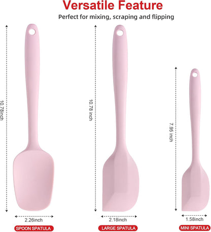 Silicone Spatula Set - Rubber Spatula - 600°F Heat Resistant Baking Spoon & Spatulas (Pink)
