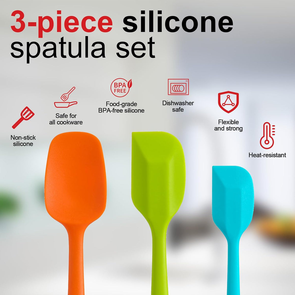 Silicone Spatula Set - Rubber Spatula - 600°F Heat Resistant Baking Spoon & Spatulas (Pink)