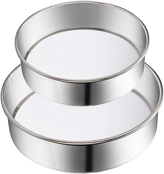 2 Pack Flour Sifter,Stainless Steel Fine Mesh Strainers Flour Sieve,60 Mesh Round Sifter for Baking Cake Bread (6-Inch and 8-Inch)