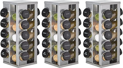 20 Jar Revolving Countertop Spice Rack with Spices Included, FREE Spice Refills for 5 Years, Polished Stainless Steel with Black Caps, 30020