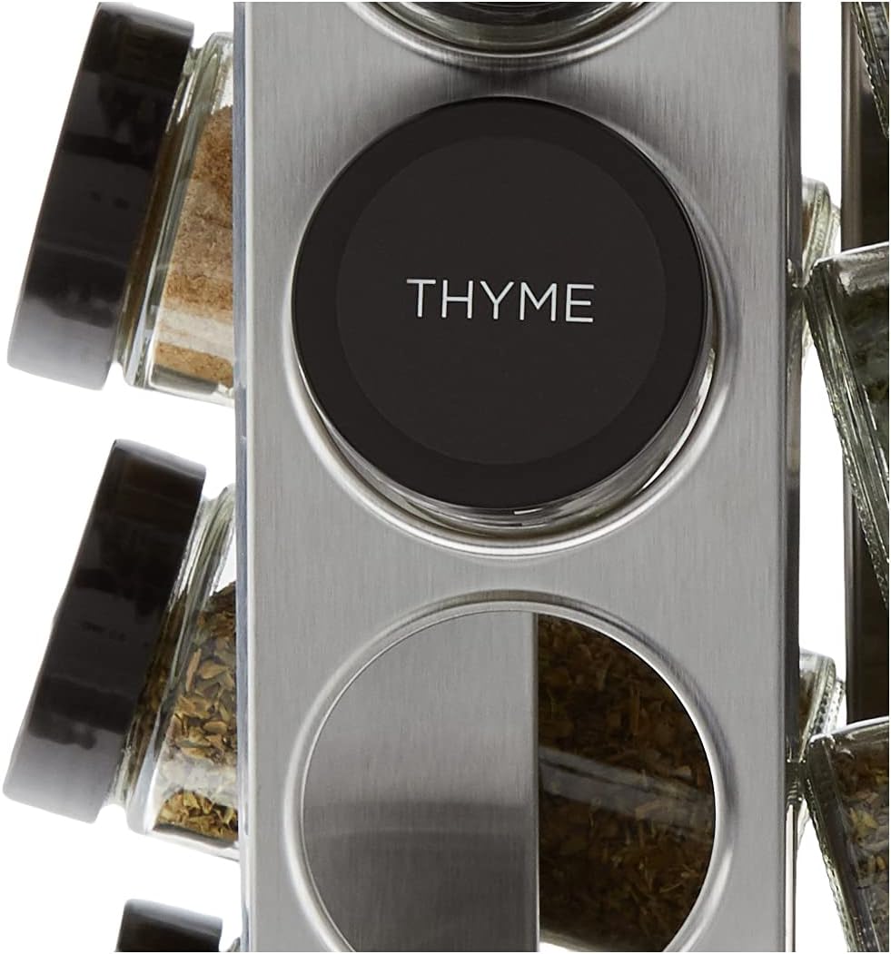 20 Jar Revolving Countertop Spice Rack with Spices Included, FREE Spice Refills for 5 Years, Polished Stainless Steel with Black Caps, 30020