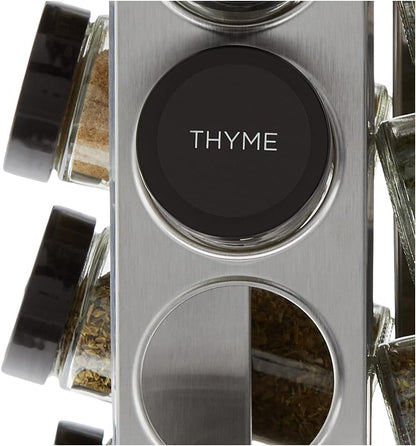 20 Jar Revolving Countertop Spice Rack with Spices Included, FREE Spice Refills for 5 Years, Polished Stainless Steel with Black Caps, 30020