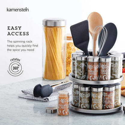 20 Jar Revolving Countertop Spice Rack with Spices Included, FREE Spice Refills for 5 Years, Polished Stainless Steel with Black Caps, 30020
