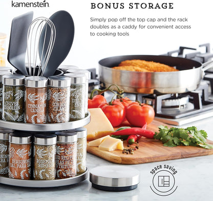20 Jar Revolving Countertop Spice Rack with Spices Included, FREE Spice Refills for 5 Years, Polished Stainless Steel with Black Caps, 30020