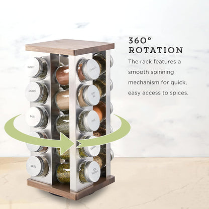 20 Jar Revolving Countertop Spice Rack with Spices Included, FREE Spice Refills for 5 Years, Polished Stainless Steel with Black Caps, 30020