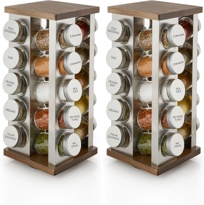 20 Jar Revolving Countertop Spice Rack with Spices Included, FREE Spice Refills for 5 Years, Polished Stainless Steel with Black Caps, 30020