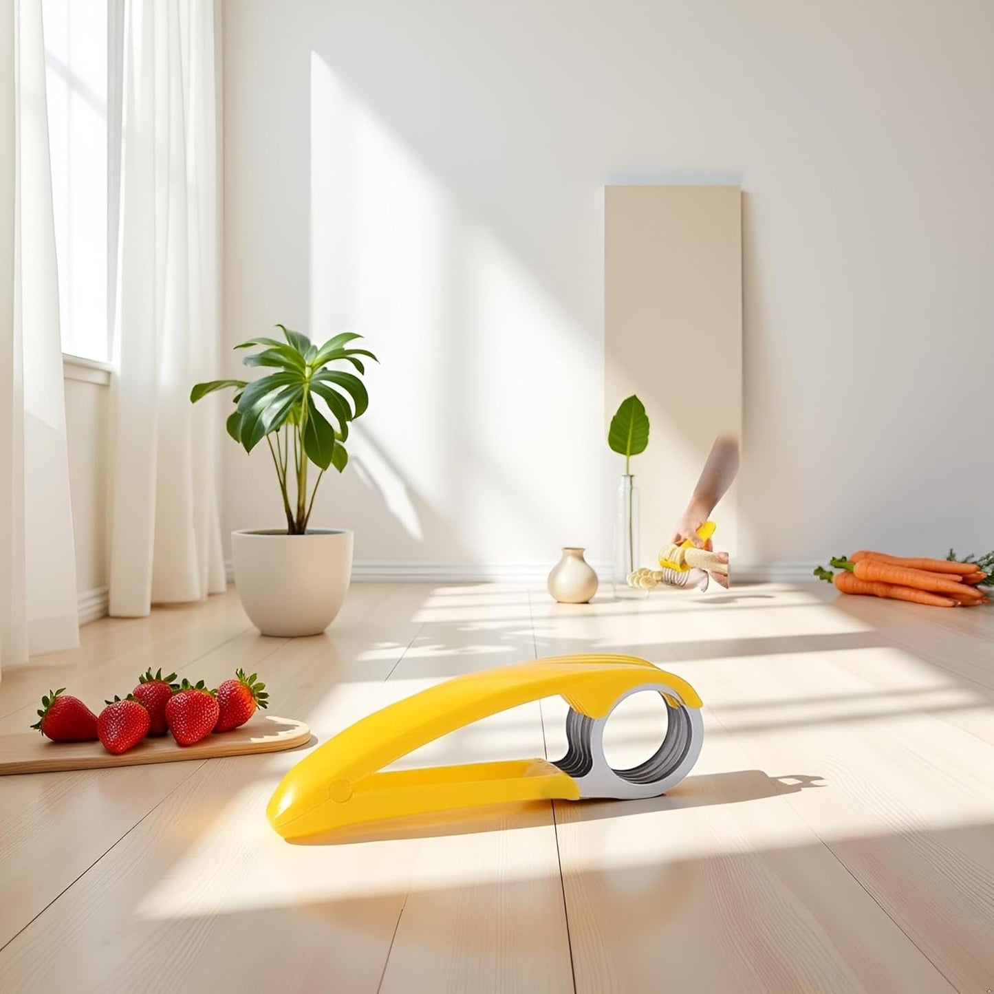 Yellow Food Manual Slicer, Stainless Steel Food Slicer, Banana Strawberry Cucumber Carrot Egg Vegetable Fruit Multifunctional Slicer, Handheld Portable Small Food Slicer Mandolines and Slicers
