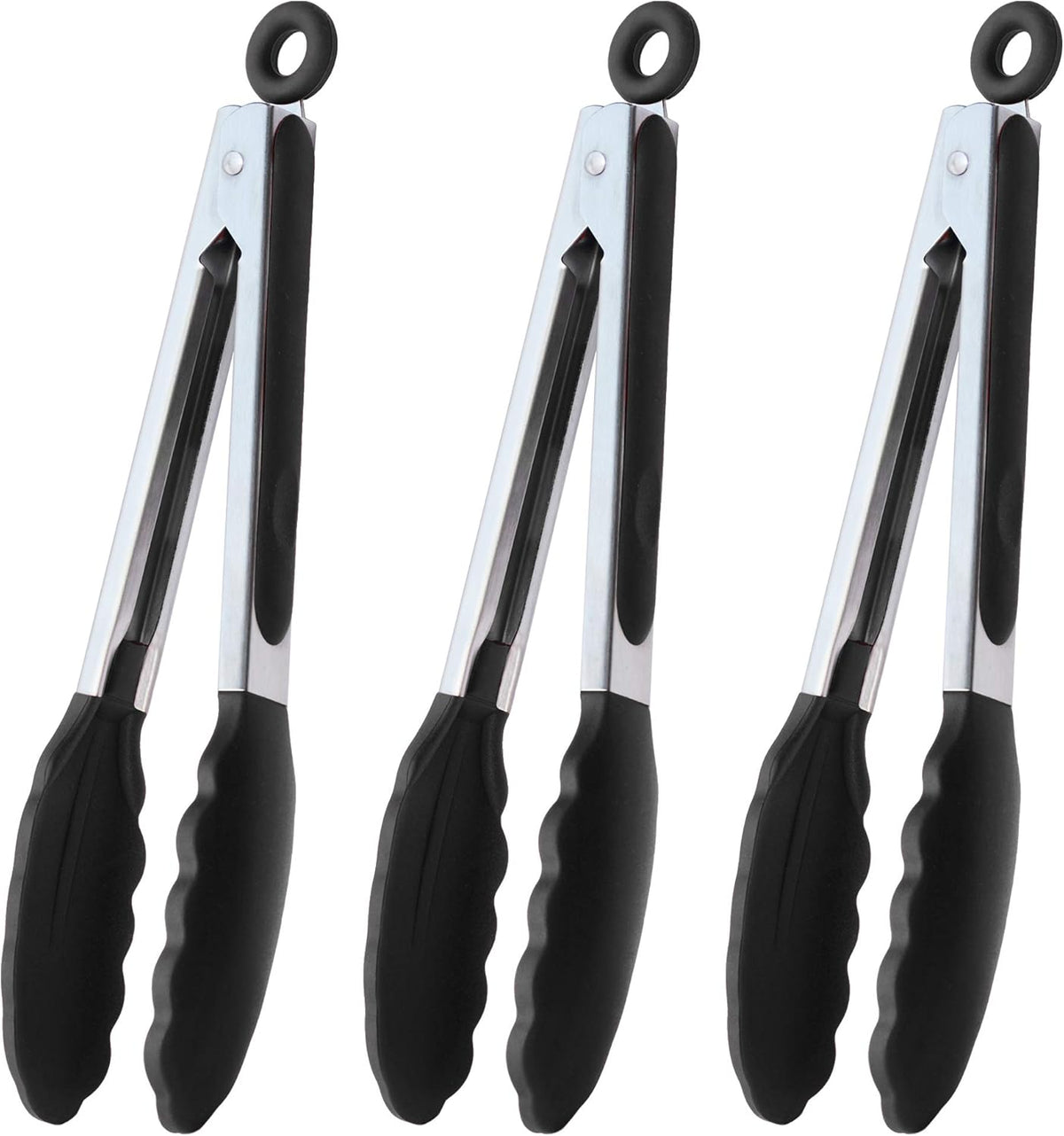 Stainless Steel Kitchen Tongs 9-Inch Cooking Tongs, Set of 3