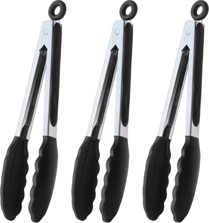 Stainless Steel Kitchen Tongs 9-Inch Cooking Tongs, Set of 3