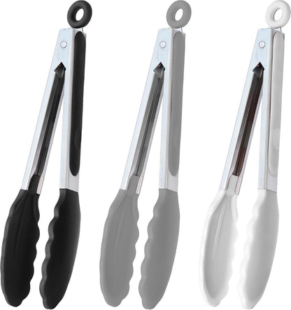 Stainless Steel Kitchen Tongs 9-Inch Cooking Tongs, Set of 3