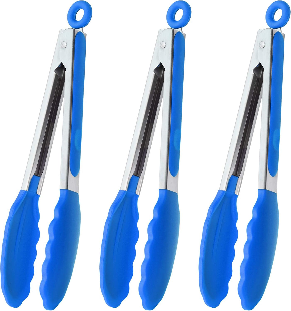 Stainless Steel Kitchen Tongs 9-Inch Cooking Tongs, Set of 3